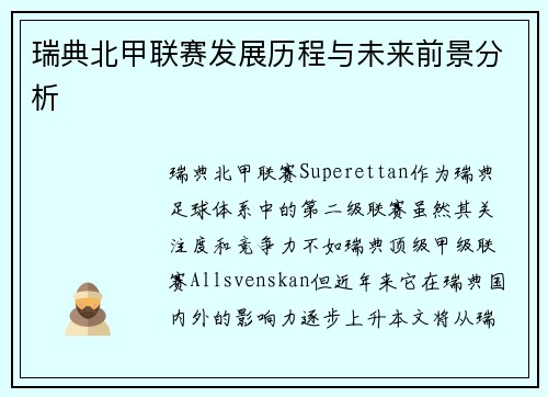 瑞典北甲联赛发展历程与未来前景分析